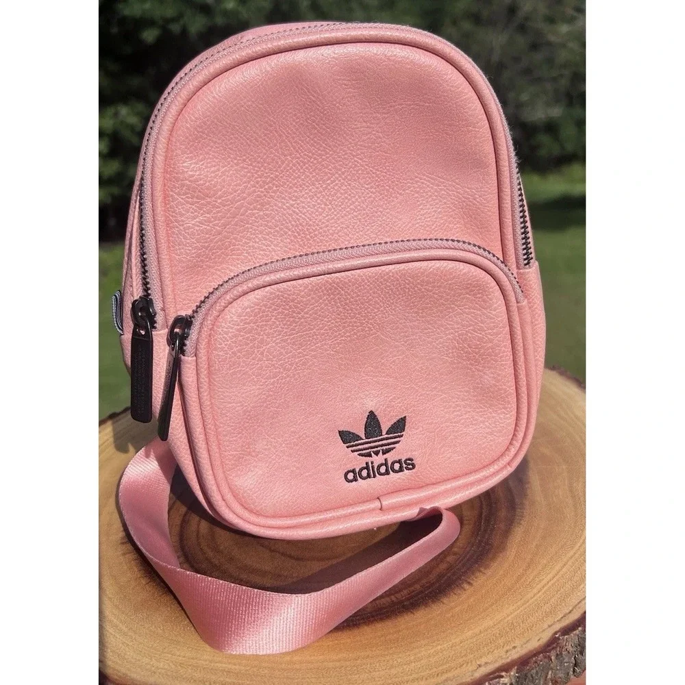 Adidas Originals Mini Backpack Salmon Pink Faux Leather Trefoil Small Bag